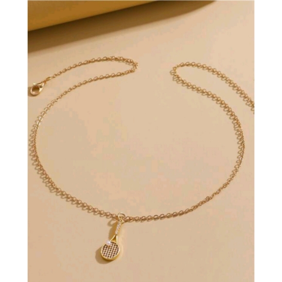 Minimalist Tennis Racket and Pearl Ball Trendy Gold Necklace - Picture 3 of 4